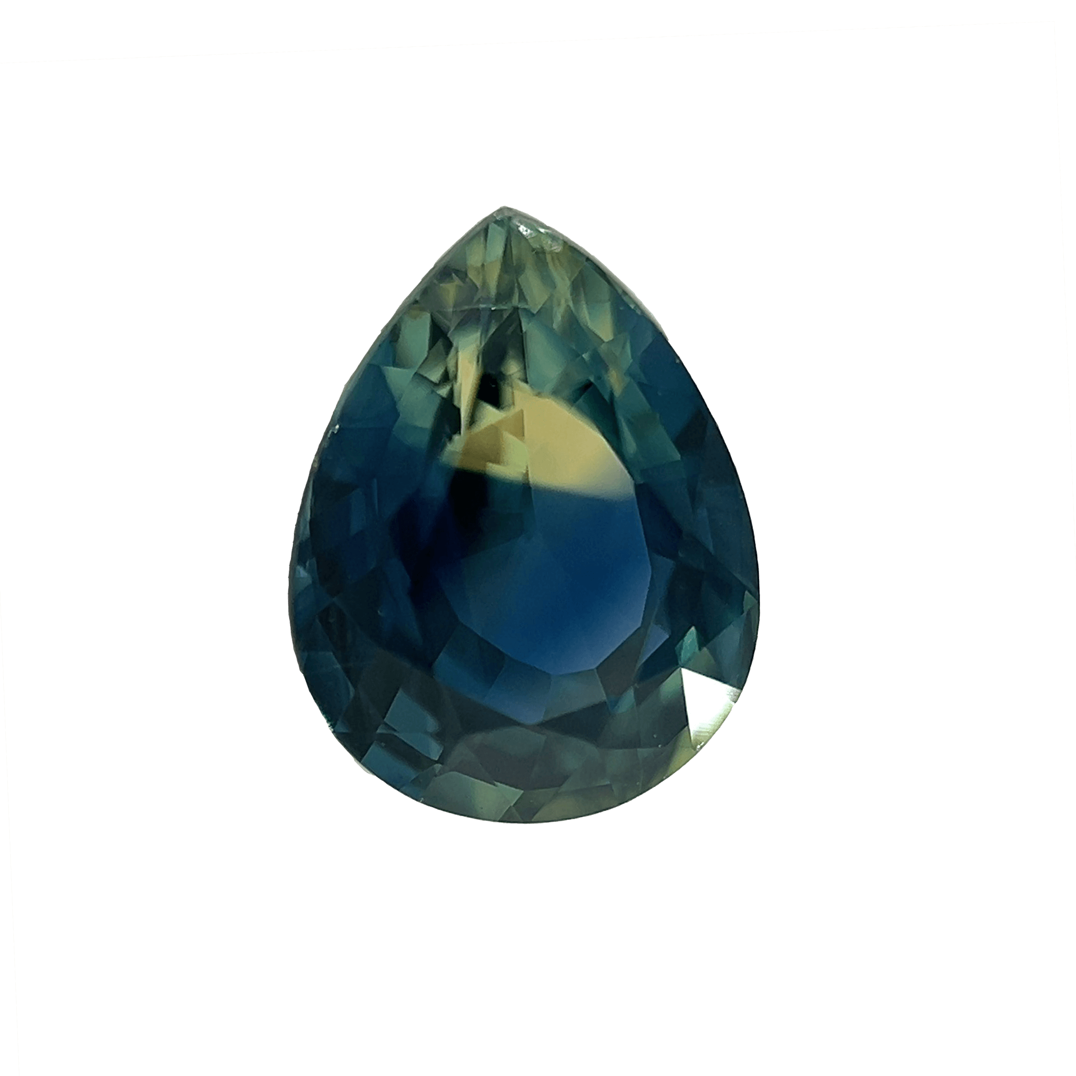1. Parti-Blue-Green-Yellow-Sapphire-stone-Pear-shape-2.6 carats-A128